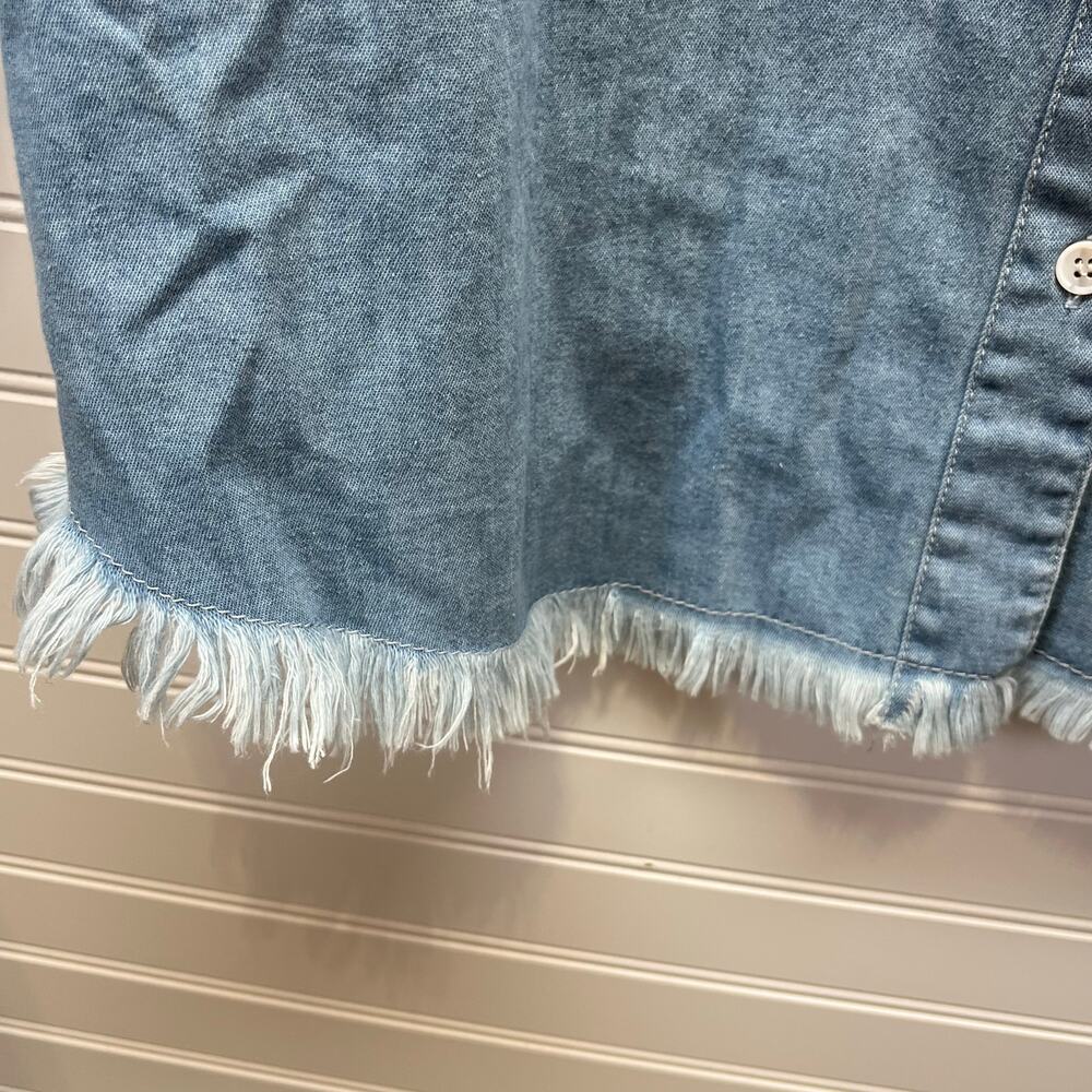Zilcremo Denim Button Down Shirt Dress Frayed Hem & Sleeve Cuffs Size L - Picture 6 of 12
